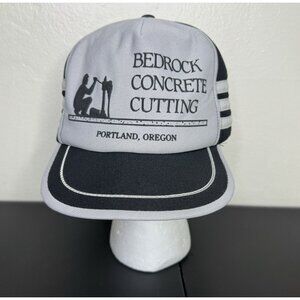 Vintage 70s Portland Black & Gray Striped Snap-Back Hat, Kitschy Americana Hat